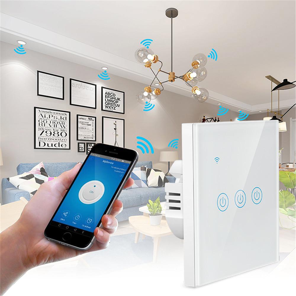 Golden Security for ZigBee Smart 3-way Touch Glass Wall Switch EU Style 250V Alexa Google Home Assistant