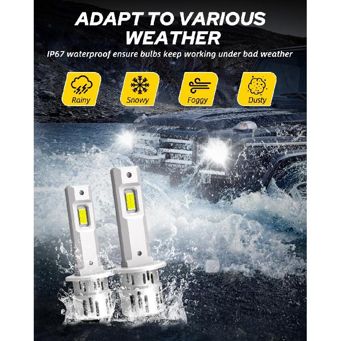 AUTOONE H1 LED Bulb, 800% Brighter, 5 Min Quick Tall, 20 Years Lifespan, No Flicker, 99% Compatibility, Pack Of 2