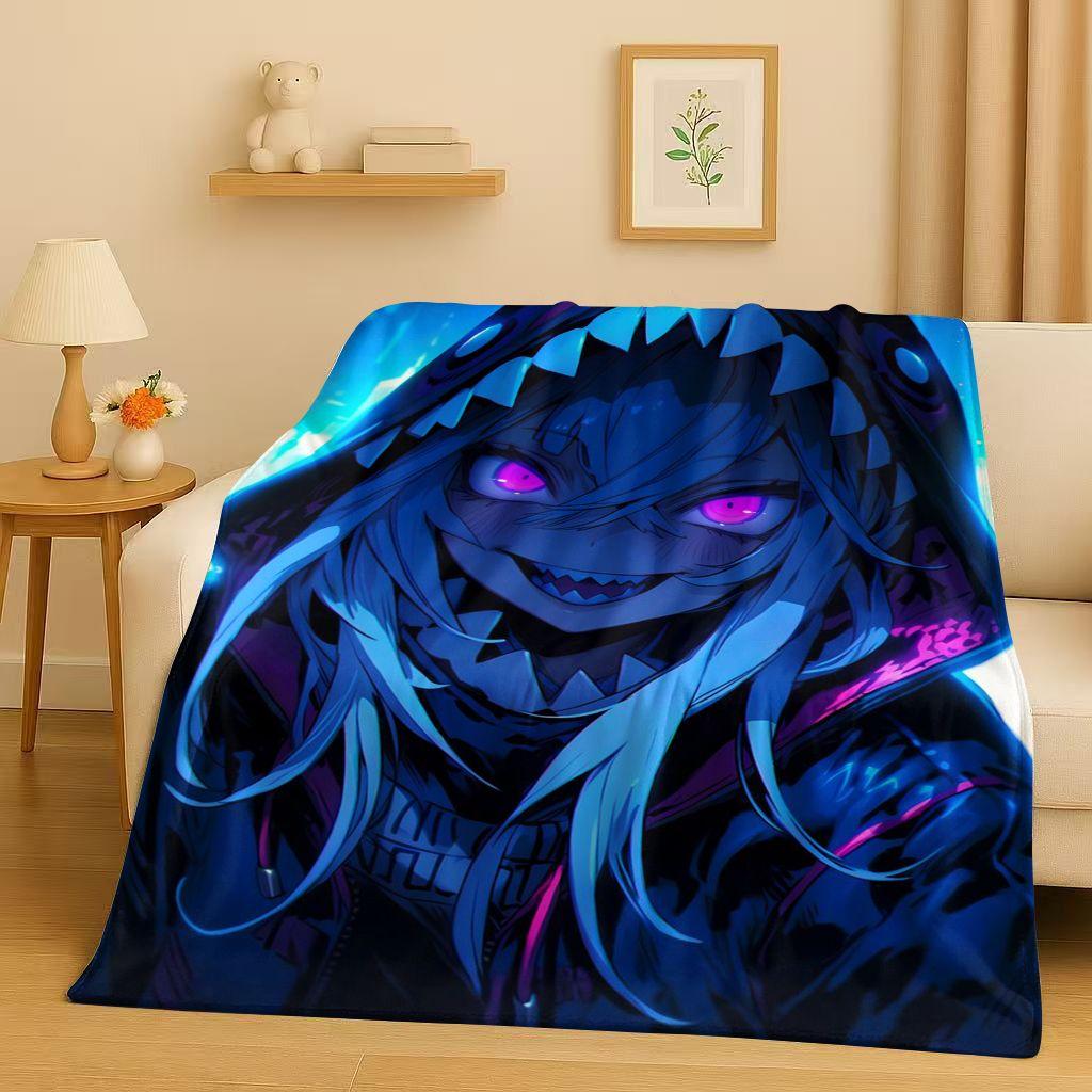 Anime Gawr Gura Hololive Cartoon Cute Girl Flannel Blanket,Ultra Soft Warm Plush Throw for Home Bedroom Bed Sofa Cover Gift Kid