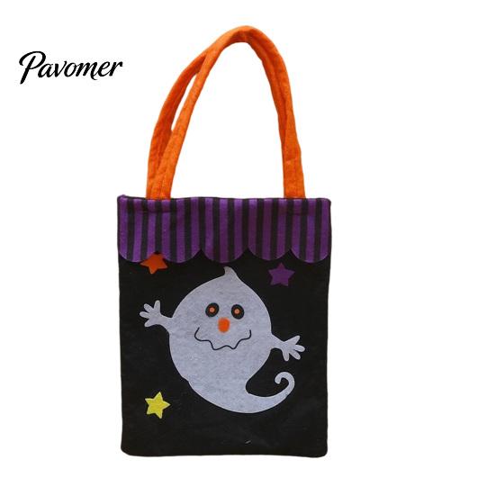 Pumpkin Ghost Printed Totes Halloween Candy Bags, Non-Woven Trick or Treat Tote Bags with Handles, Lightweight Portable Gift Pouches Cute Black