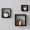 Modern Black Wood Cube Shelf Set Stylish Floating Storage Easy Installation Home Office Décor 3 Piece Set Holds 5lbs Each
