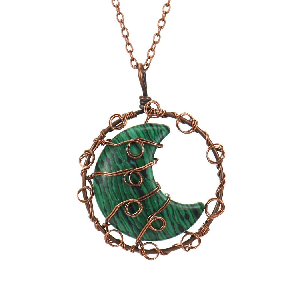 Handmade Winding Natural Crystal Agate Moon Pendant Necklace Couple Jewelry N589