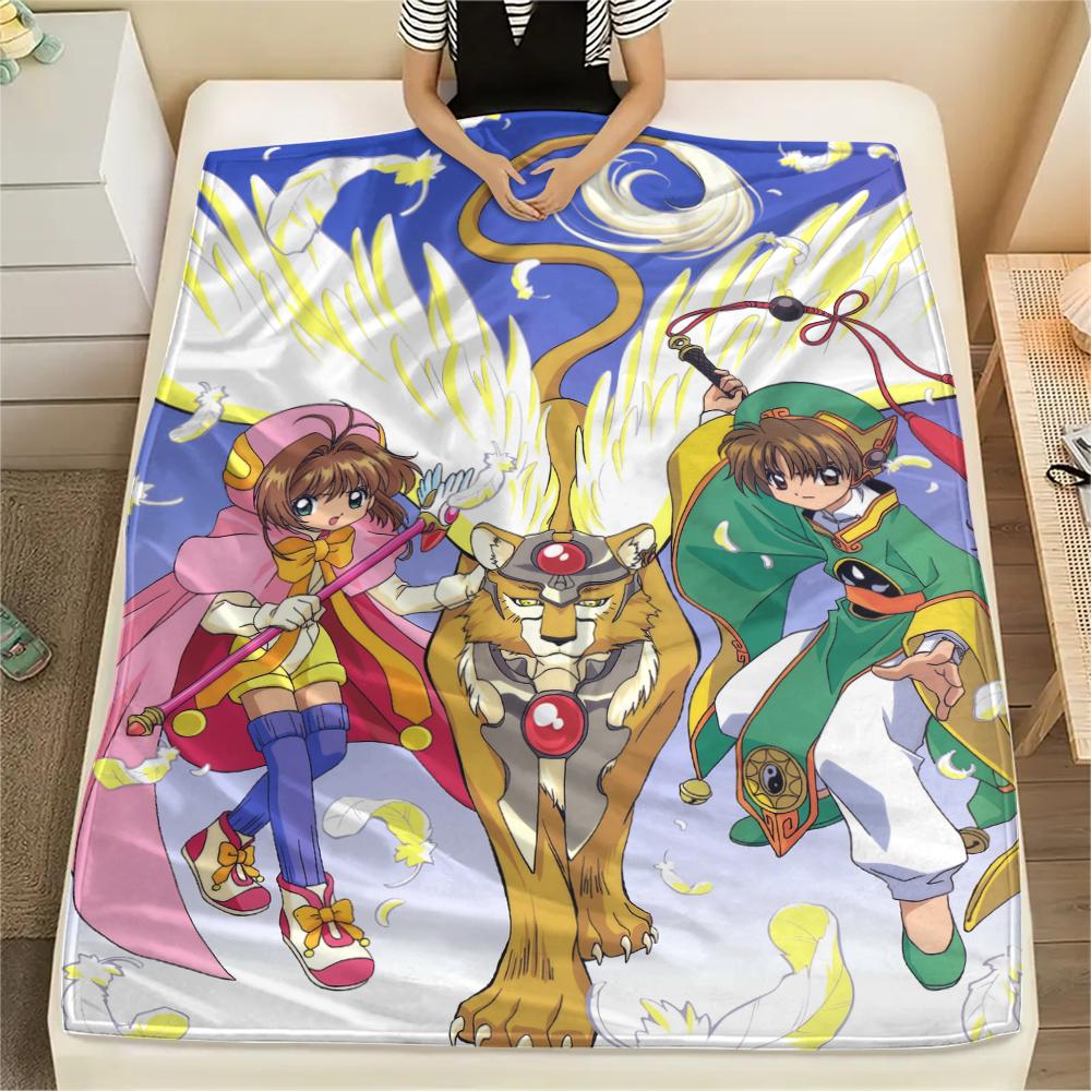 1Pc Cardcaptor Sakura Print Flannel Blanket, High quality Comfortable for All Seasons, Home Decor, Warmth and Comfort, Perfect for Christmas Gifts