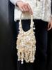 Bohemian Style Natural Shell Piece Woven Armpit Bag Women Casual Seaside Beach Vacation Handmade Bead Tassel Mesh Handbag