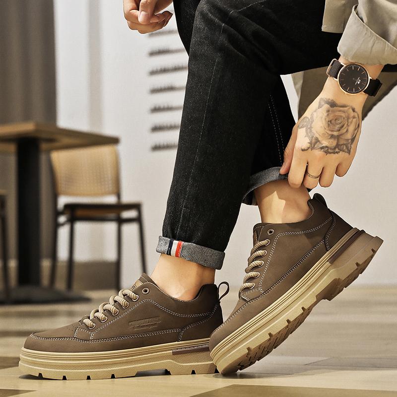 Men Leather Casual Shoes Outdoor Thick Sole Men Work Boots Comfortable Walking Sports Shoes for Men Designer Anti-Slip Men Shoes