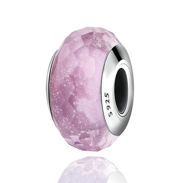 Murano Glass Bead for Women Silver Color Charms Original Designer Round Bead Lucky Pendant Charm Fine Beads for Jewelry Making