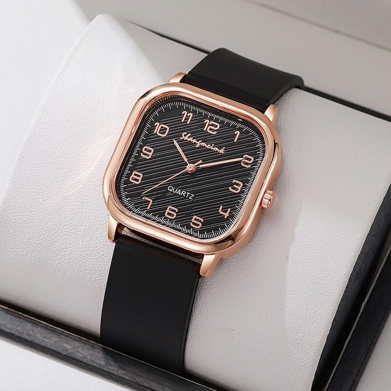 Square Ladies Watch Silicone Strap Casual Quartz Wristwatch for Women