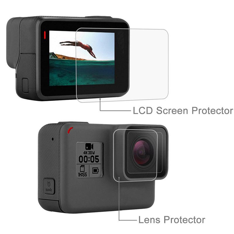 PULUZ Tempered Glass Protector Cover Case for Gopro Hero 5 6 7 Camera Lens Cap LCD Screen Protective