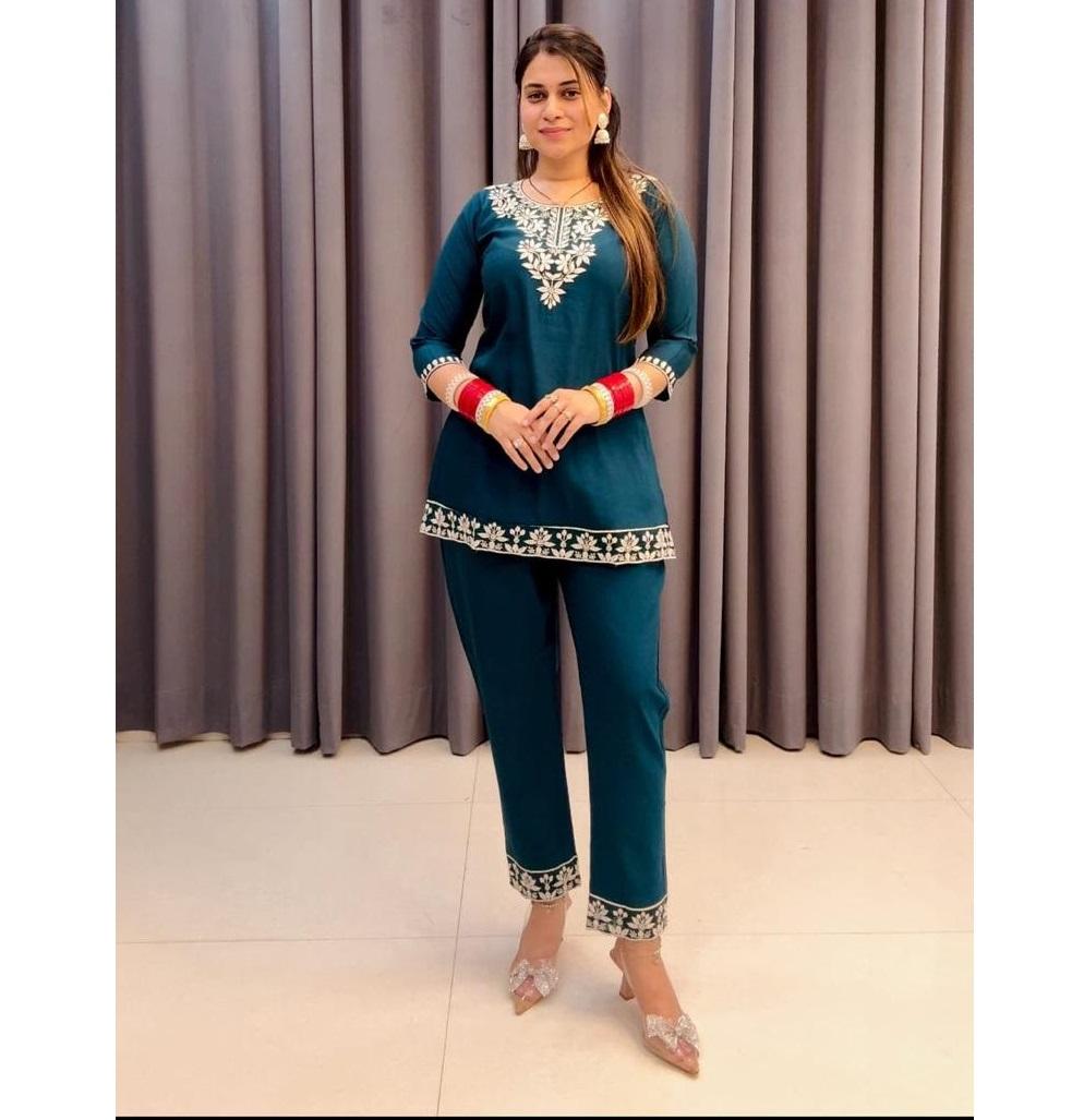 

Индийский женский дизайнерский комплект из чистого хлопка в стиле чикенкари, праздничный наряд, болливудская курти 2XL синий