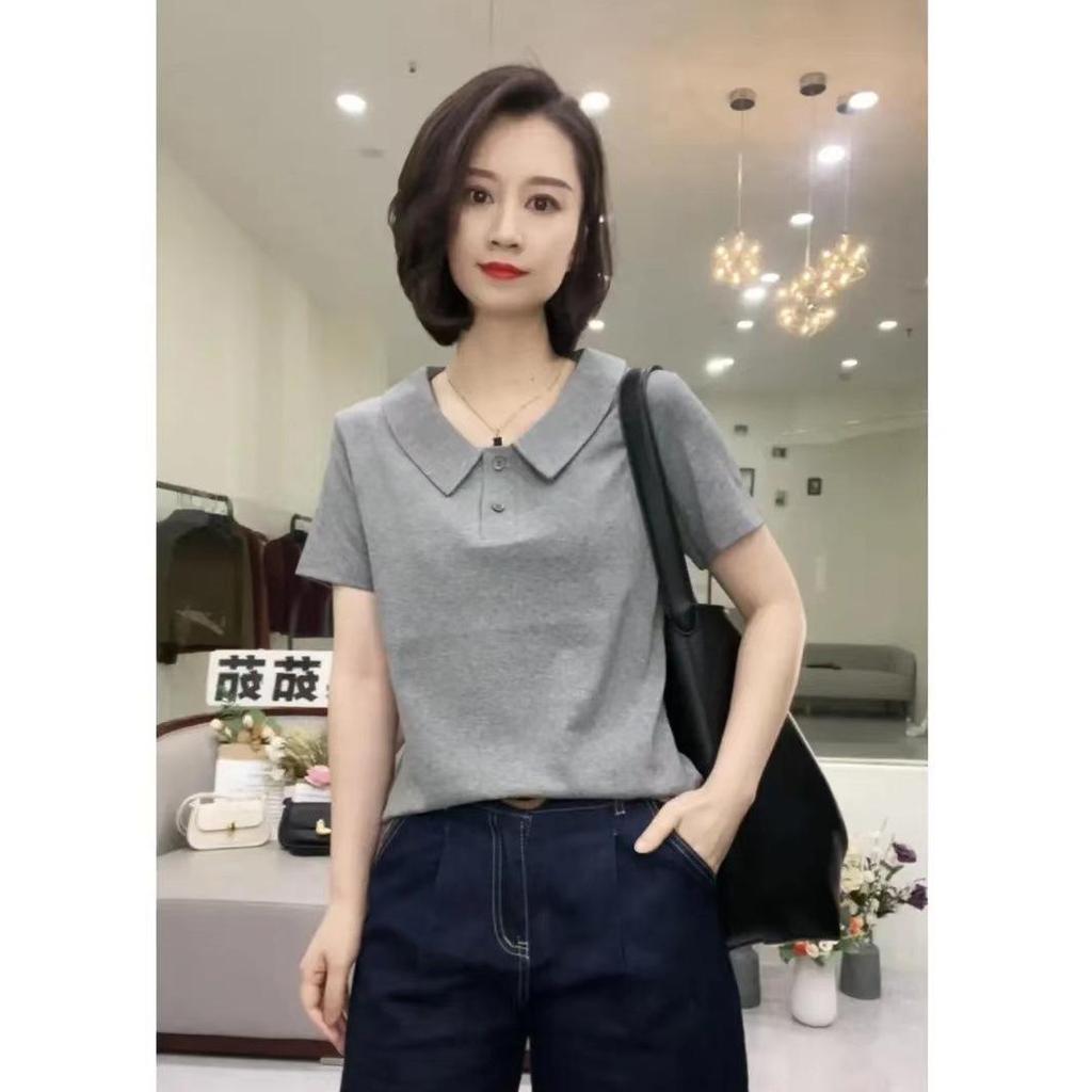 Women's Summer Casual Cotton Polo Shirt - Versatile Short-Sleeve with Lapel, Age-Reducing and New Temperament Style