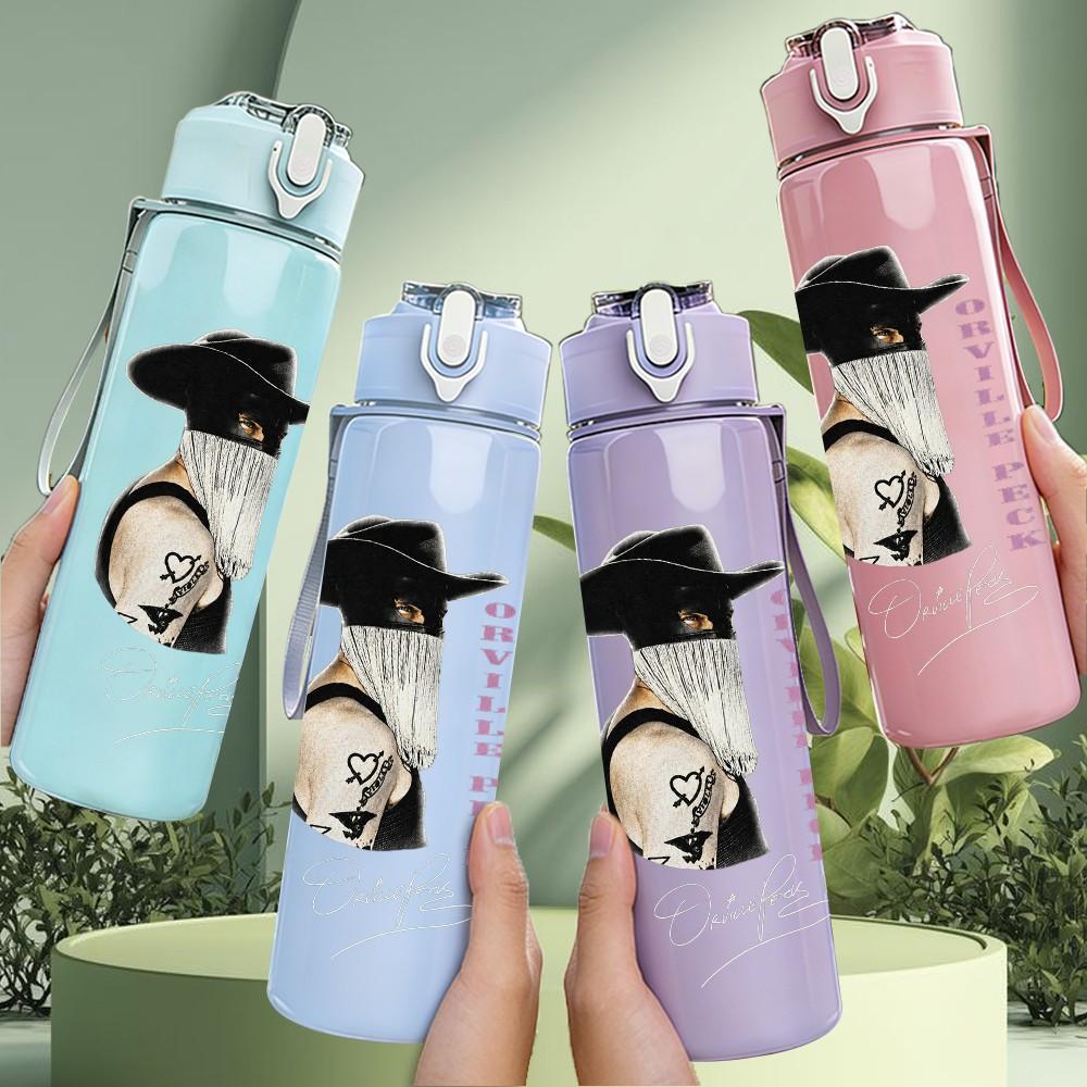 PC Retro Gentleman Hat Grayscale Print 750ml colorful plastic sports water bottle leakproof pop up lid with straw for outdoor work home use