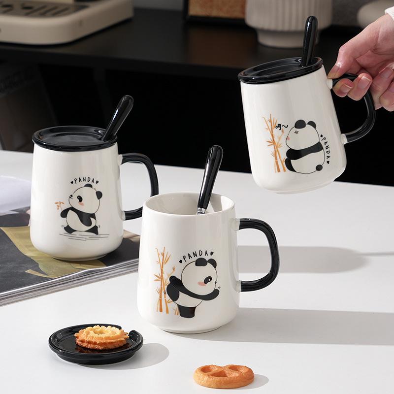 Panda Ceramic Mug with Lid and Spoon - Creative Gift for Home, Office, or Student
