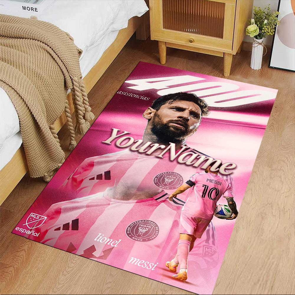 Messi Personalized Name Area Rug Design for Outdoor Decorate Room Hallway Entryway Antislip Carpet Anime Office Decor Gift for Festivals