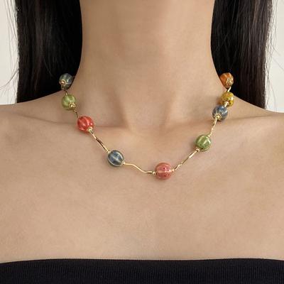 Color Ceramic Beaded Necklace, Simple and Fashionable High-end Clavicle Chain Temperament Versatile Niche Jewelry Women