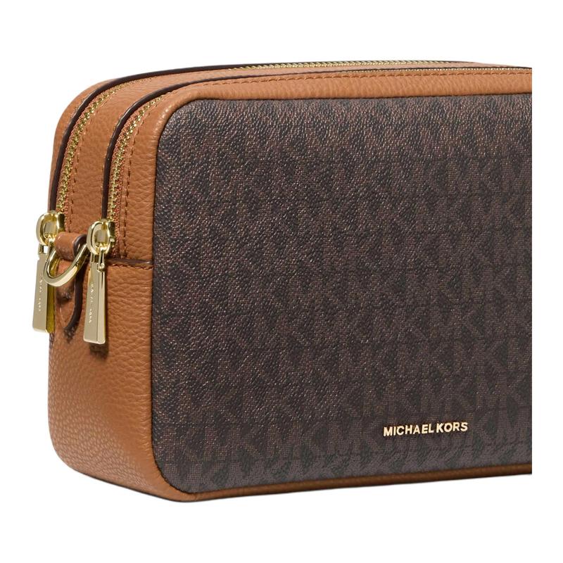 Michael Kors Bryant Signature Logo Print Faux Leather Crossbody Shoulder Bag Medium Women's Dark Brown and Acorn Brown