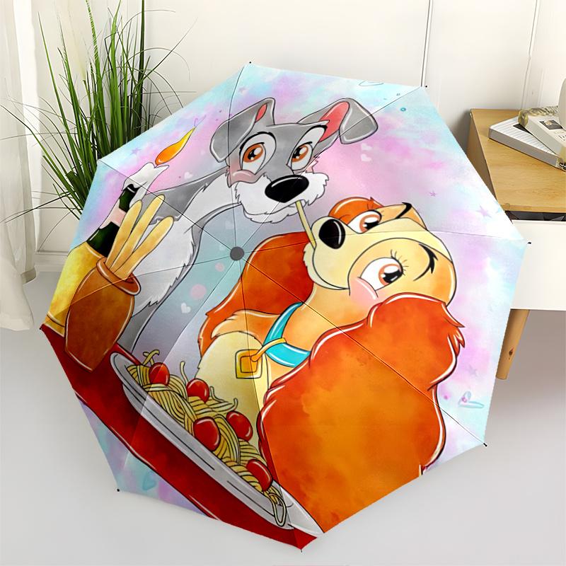 

1pc Lady and the Tramp Inspired Romantic Outdoor Umbrella - Automatic Opening/Closing, Foldable Design, Iron Frame, Festival Gift for Fans,