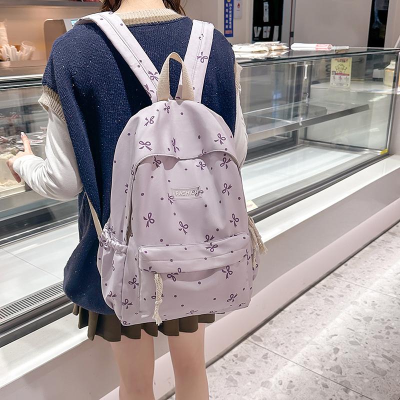 Schultasche für Studenten mit Schleifendruck, Rucksack mit großem Fassungsvermögen, Damen-Computerrucksack