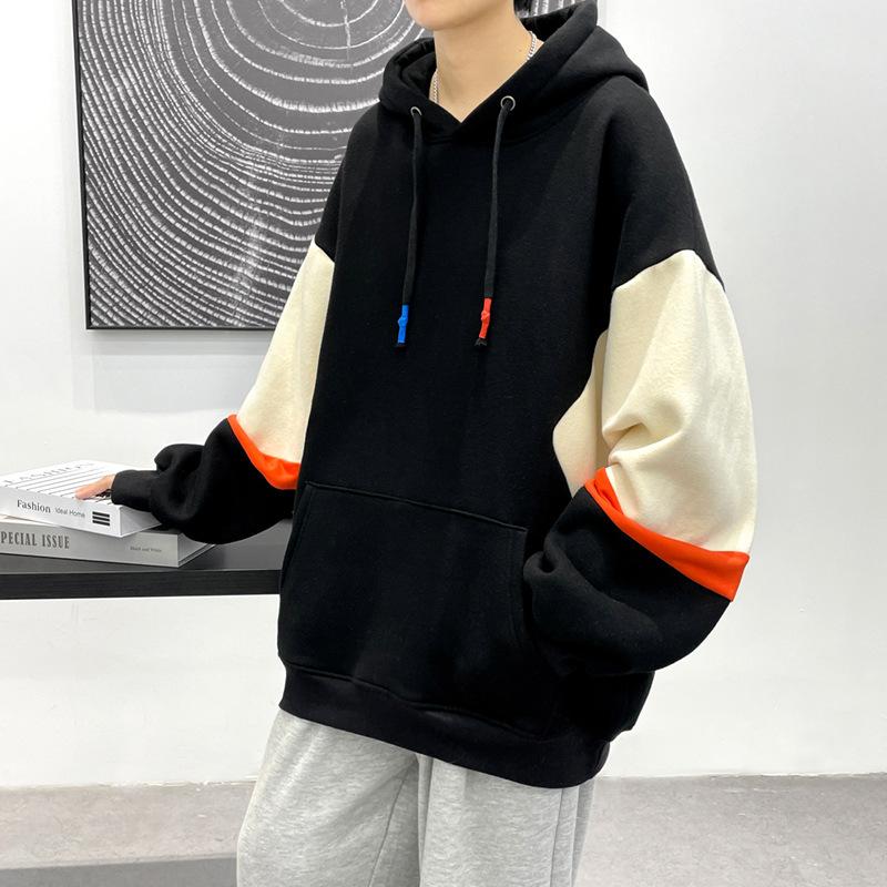 colorblock sewing patchwork fleece hoodie