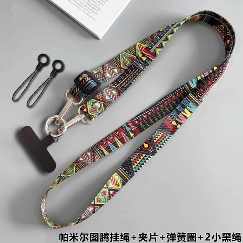Retro Totem Pattern Crossbody Cell Phone Lanyard Adjustable Hanging Neck Mobile Phone Strap Pendant With Universal Card Gasket