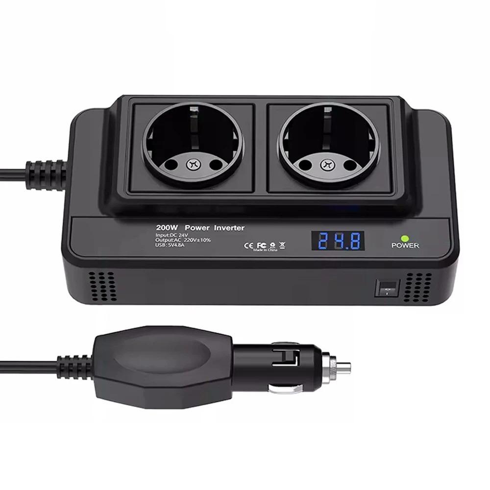 

For Car 400W Peak Power Auto Mounted Inverter DC to AC 200W with EU Socket Cigarette Lighter 12V to 220V and 4 USB Ports