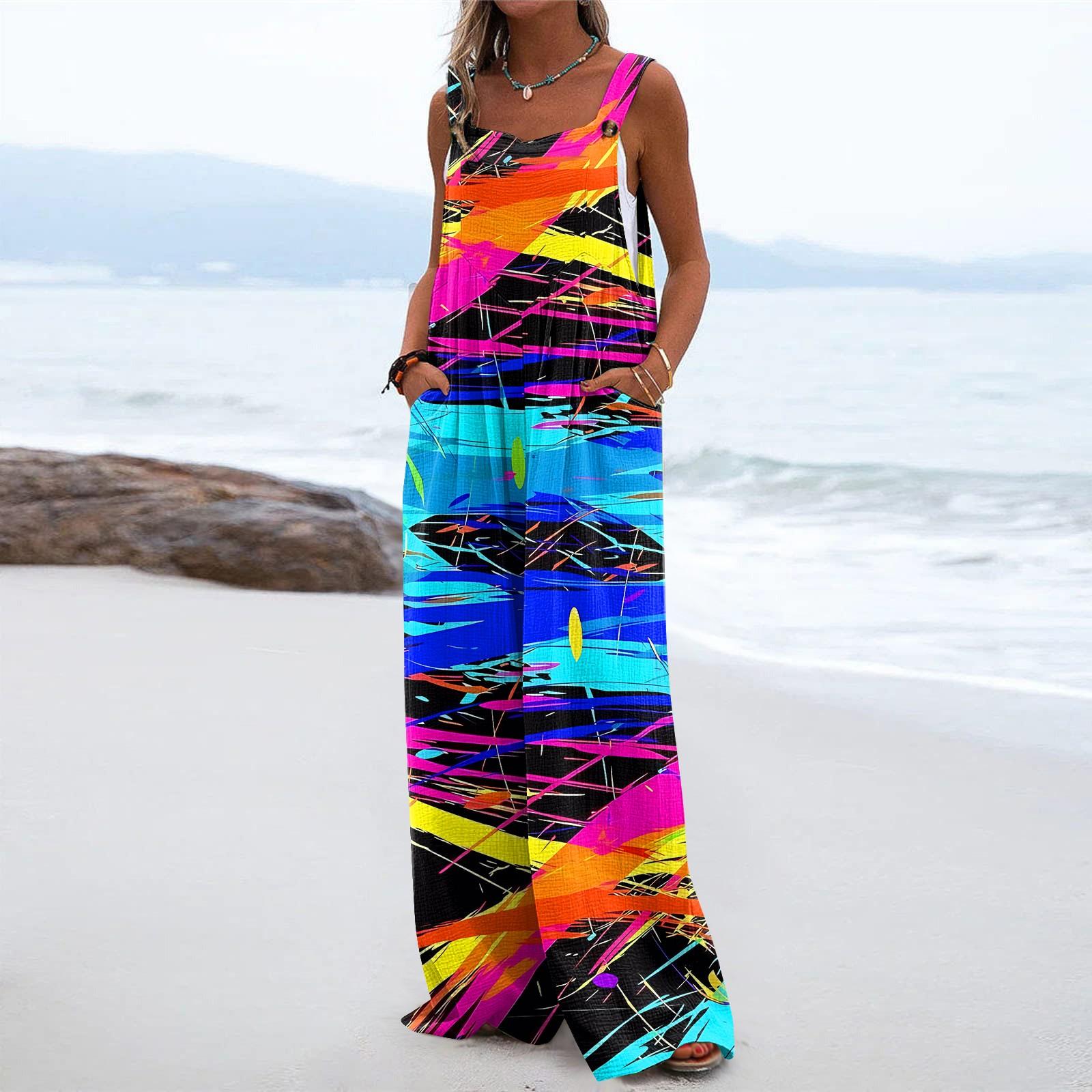 

Жіночий широкий комбінезон. Повсякденний вільний комбінезон без рукавів. Звичайний комбінезон із довгими брюками та кишенями. XXL синій