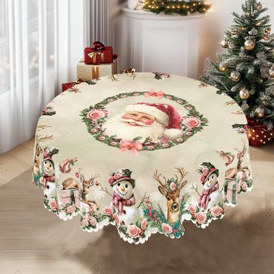 1 Stück Weihnachten Runde und Rechteckige Tischdecke, Verschiedene Größen, Weihnachtsmann und Weihnachts-Schneemann Retro Muster Dekoration Tischdecke, Weihnachten Ga