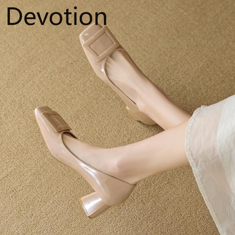 French High Heels Women Square Head a Foot Stirrup Work Shoes Shallow Mouth Temperament Commuter Single Shoes Devotion