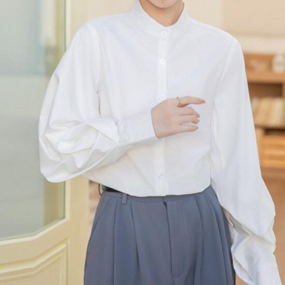 Navava Women Soft Solid Vintage Volume Long Sleeve Shirt Nb2429