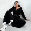 Fashion Women's Clothing Suit Velvet Solid Color Autumn and Winter Casual Zipper Stand-up Collar Long-sleeved Trousers Two-piece Set Women
