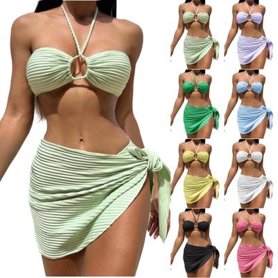 Women's 3 Piece Bikini Sets Sexy High Waisted Swimsuit With Beach Cover Up Skirt