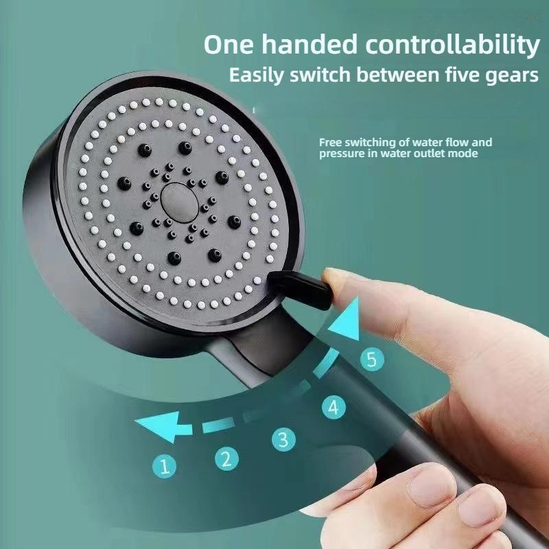 5 Modes Adjustable High Pressure Shower Head, Water Saving & Massage Function, Black Showerhead for Bathroom Accessories