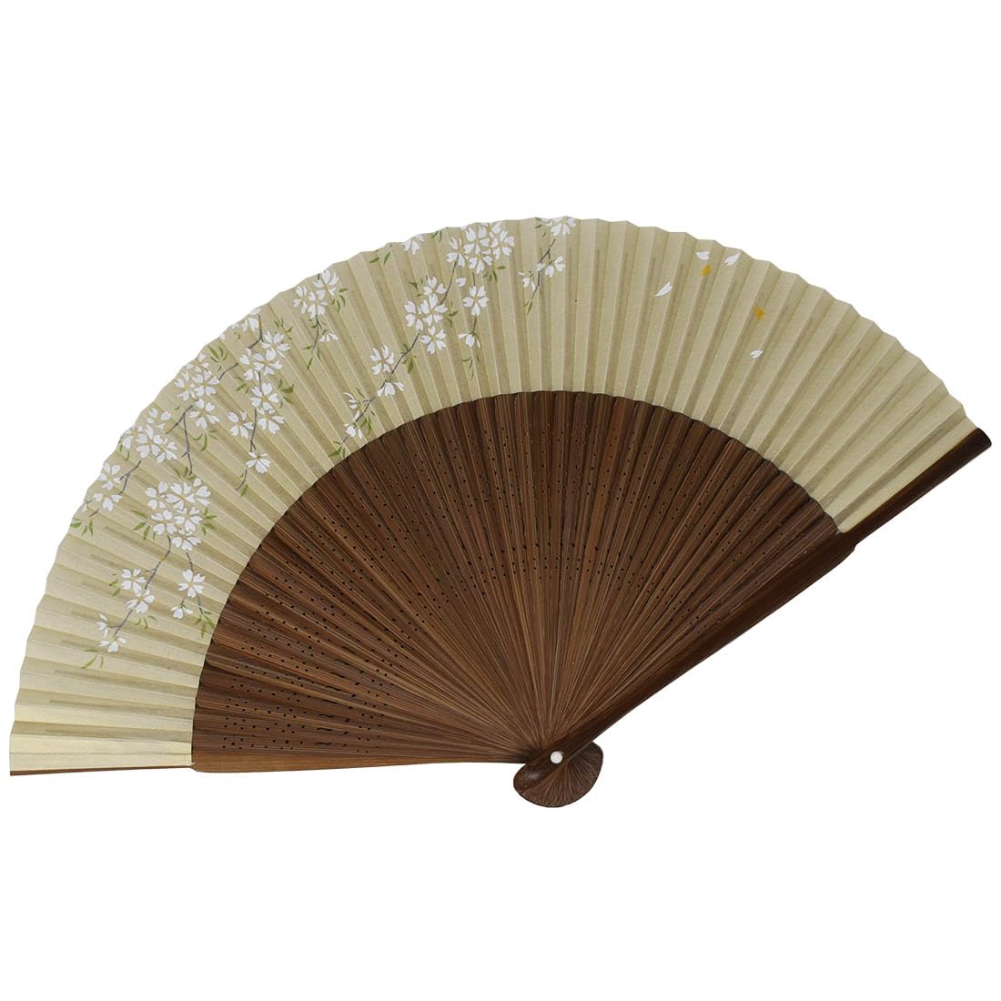 folding made in with carved karaki large and cherry blossom Kyoto-style fan, Japan, wood, size, gold, design. золотой