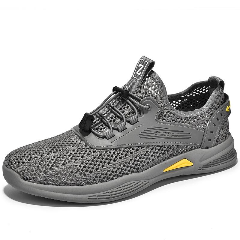 

Mesh shoes men s summer new hollow breathable non-slip soft sole one pedal fly-woven sports and leisure men s shoes jogging shoes Leather shoe size (one size larger than sneakers) серый
