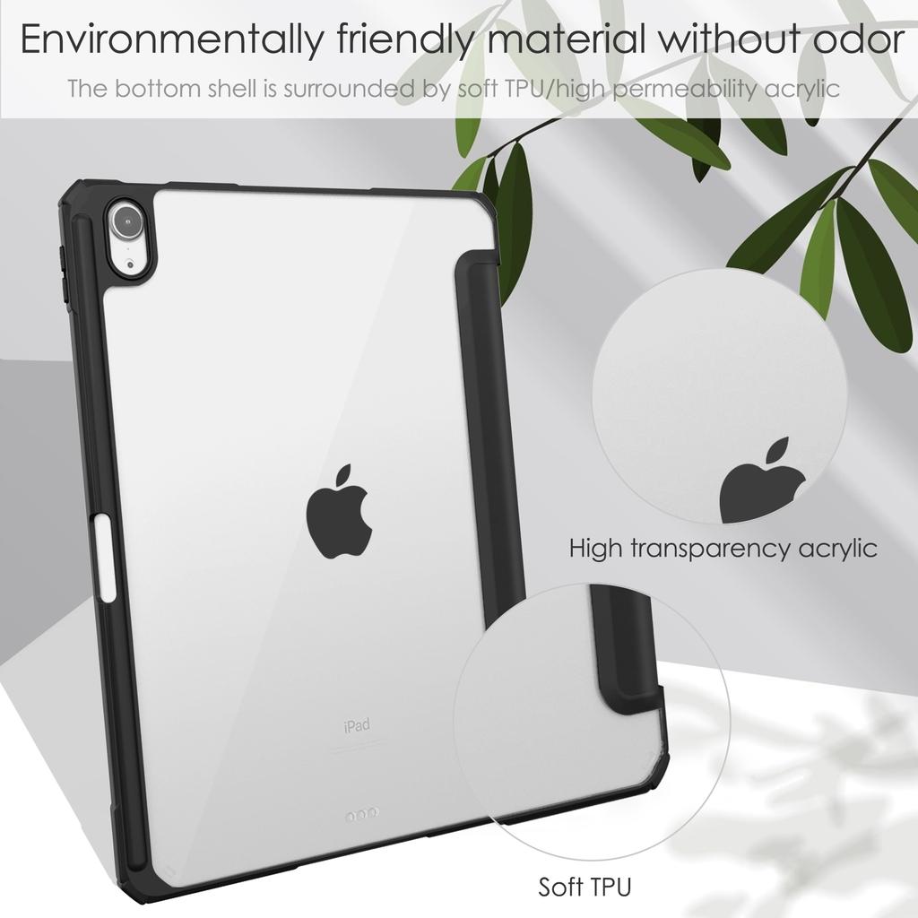For iPad Air 11 (2025)/(2024) Clear Case PU Leather Auto Wake Sleep Protective Cover with Pen Slot