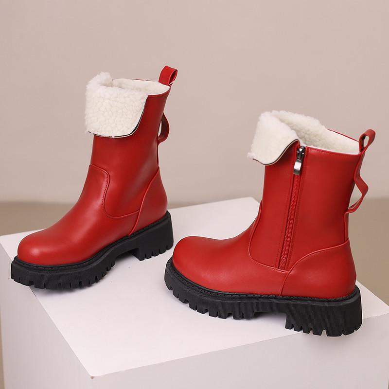 Women's low-heeled short boots autumn and winter new warm plush short boots versatile large-size short boots