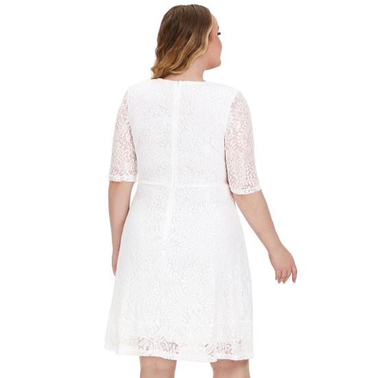 Women O-neck 3/4 Sleeve Dress High-Waist Hollow Lace Stitching Elegant Party Dress Plus Size Summer Casual Tunic Dress Streetwear
