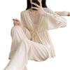Ruth's Ice Silk V-Neck Pajamas: Women's High-End Spring/Summer Three-Piece Set for Home or Out.