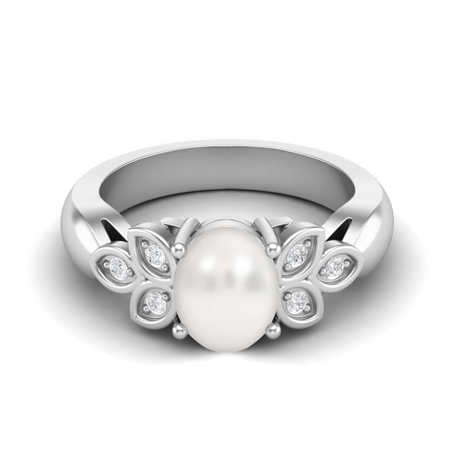 8x6MM Oval Shape Pearl Gemstone 925 Sterling Silver Solitaire Women Wedding Ring 9 белый