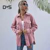 Spring Fall Coat with Chest Pockets Button-down Turn-down Collar Solid Color Corduroy Jacket Loose Casual Outerwear for Travel Work