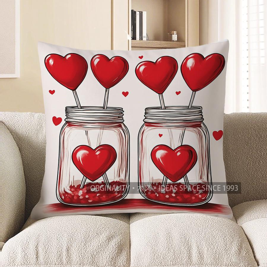 Home Decor Valentine Heart Bow Cushion For Love Lovers Pattern Cushion Cover Suitable For Sofa Bedroom Car Pillow Cover