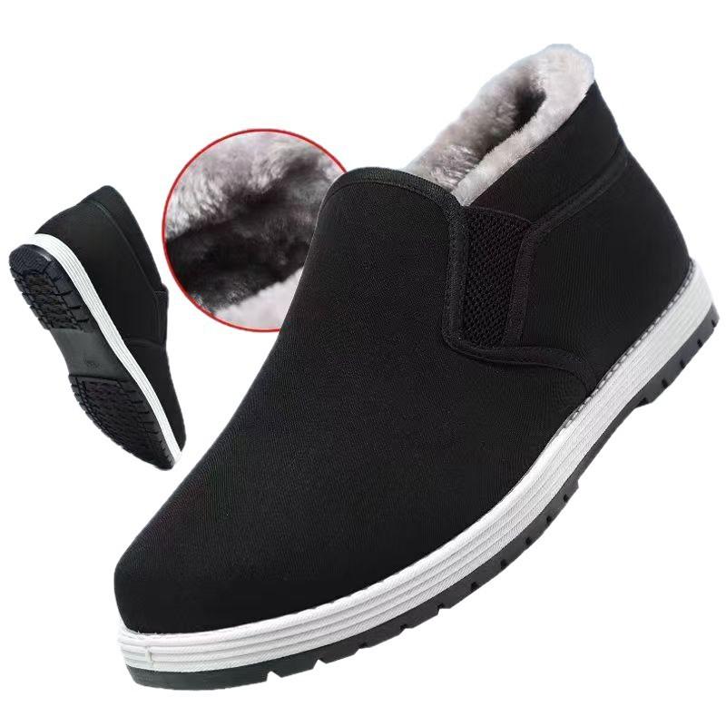 Chaussures d'hiver épaissies pour hommes en coton antidérapantes chaudes pour personnes d'âge moyen et âgées chaussures en tissu bottes en coton