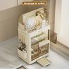 Stackable Tableware Storage Box Multi-Tier Dinnerware Organizer with Clear Lid Doors Hooks Dishes Plates Cups Storage Bins with Drainage Tray