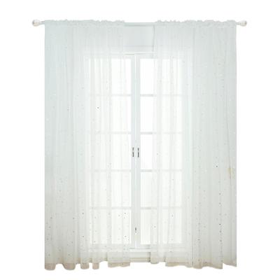 Silver Pressed Star Embroidered Curtain with Rod Light Transmission Tulle Curtains for Living Room Bedroom Kitchen Kids Baby Room Door Window 1PC