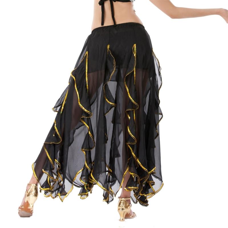 Bauchtanzkostüm für Damen Bauchtanzrock Chiffon Rüschen Maxirock Bauchtänzerin Outfit Halloween Kostüme