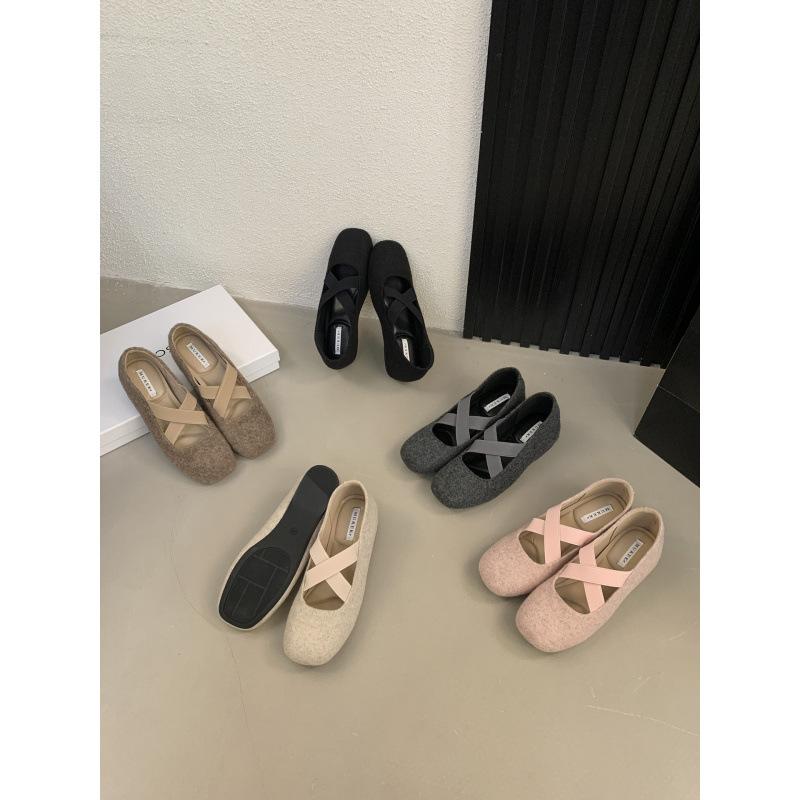 Woolen gray inner height increase single shoes with skirt Mary Jane shoes ballet French shoes spring and autumn soft women's shoes