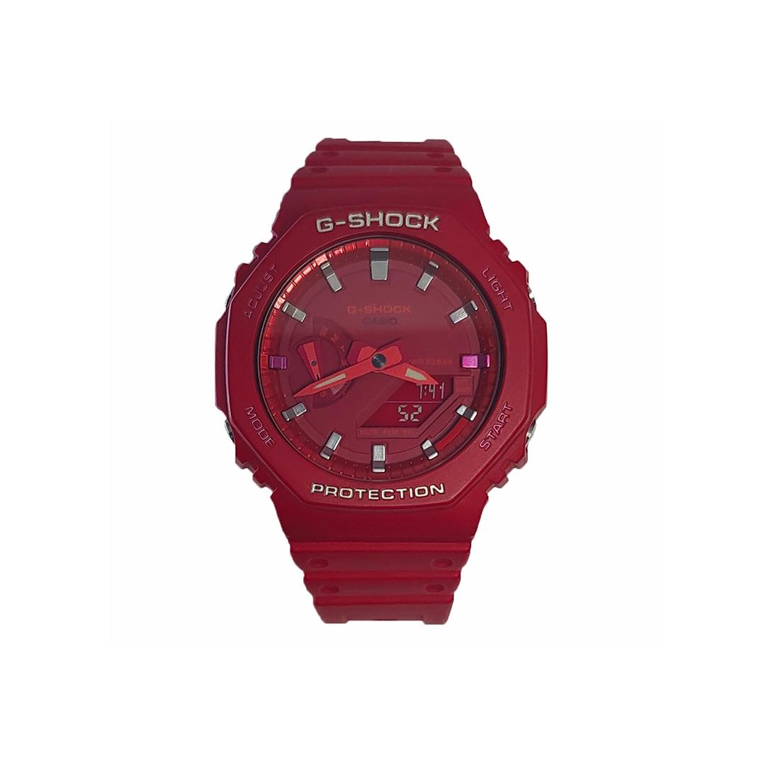 

CASIO Men Liquid Crystal,Analog Dual Display Series Red Watch GA-2100-1A1(Watch3--) Silver Coral Red