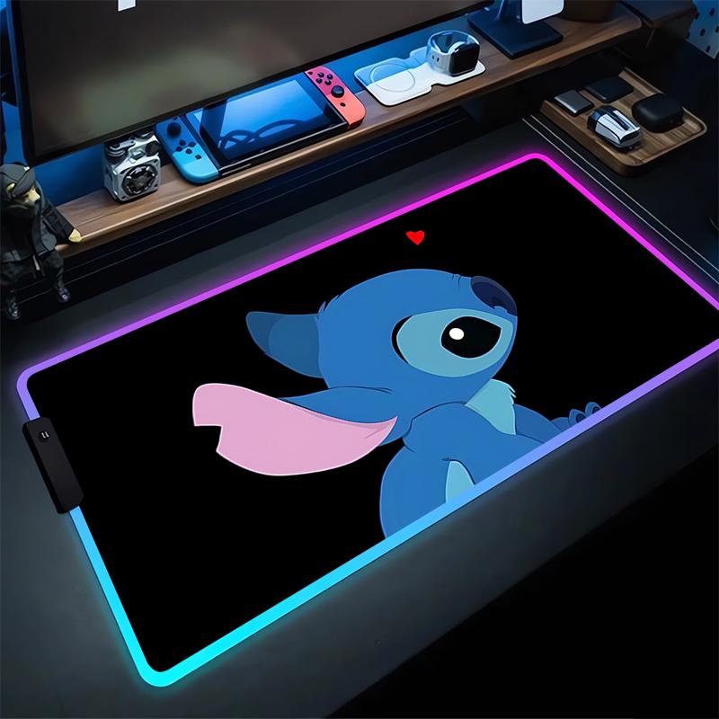 RGB Stitch Luminous Mouse Pad PC Kawaii Anime Colorful Mousepad XXL Gamer Cabinet Keyboard Rug Laptop Gaming Extended Desk Mat