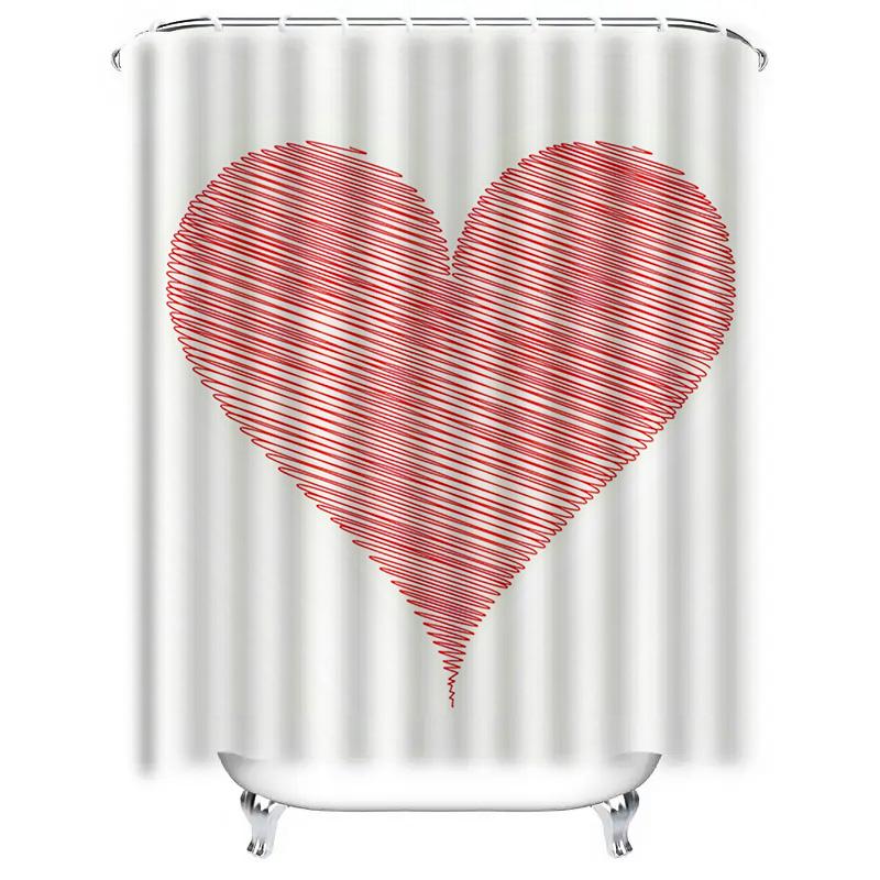 Hand-Drawn Red Heart Shower Curtain - Waterproof, Mildew-Resistant, Machine Washable For Romantic Bathroom Decorns