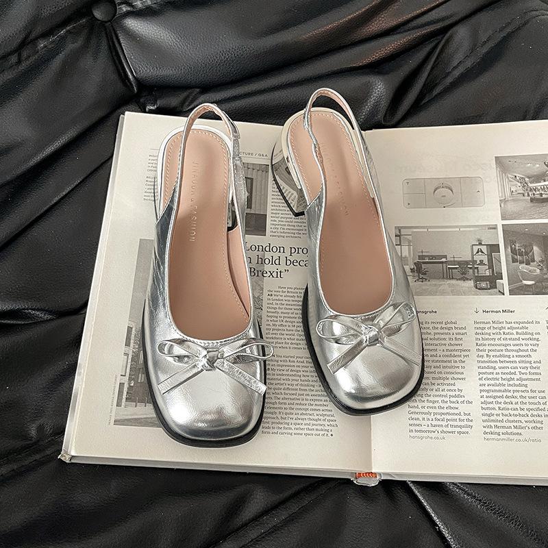 French Fairy Style Bow Bag Head Thick Heel High Heel Sandals Women's Summer New with Skirt Single Shoes Women's Shoes