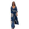 European and American Women's Clothing New Fashion Printed Bubble Sleeves V-neck INS Style Casual Pendulum Dress Long Dress